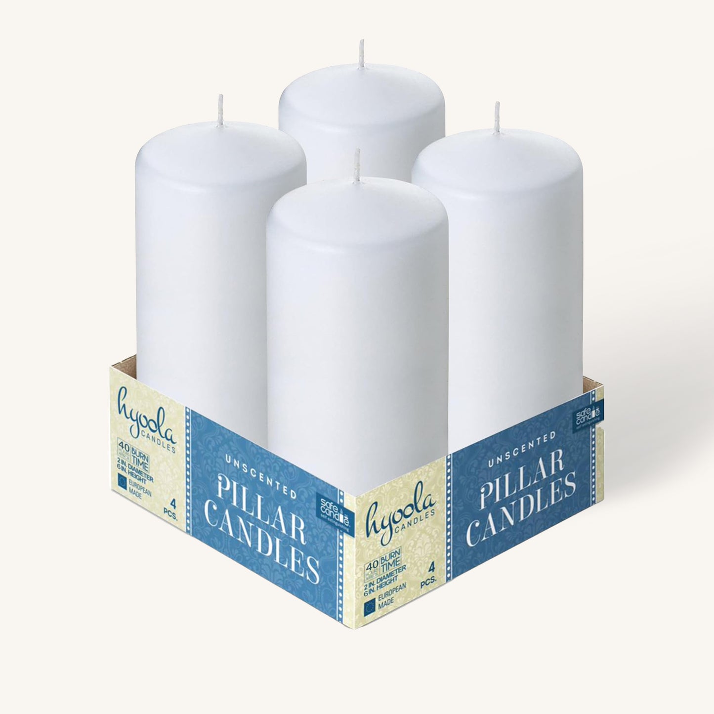 White pillar candle, 2 inch by 6 inch, pack of 4