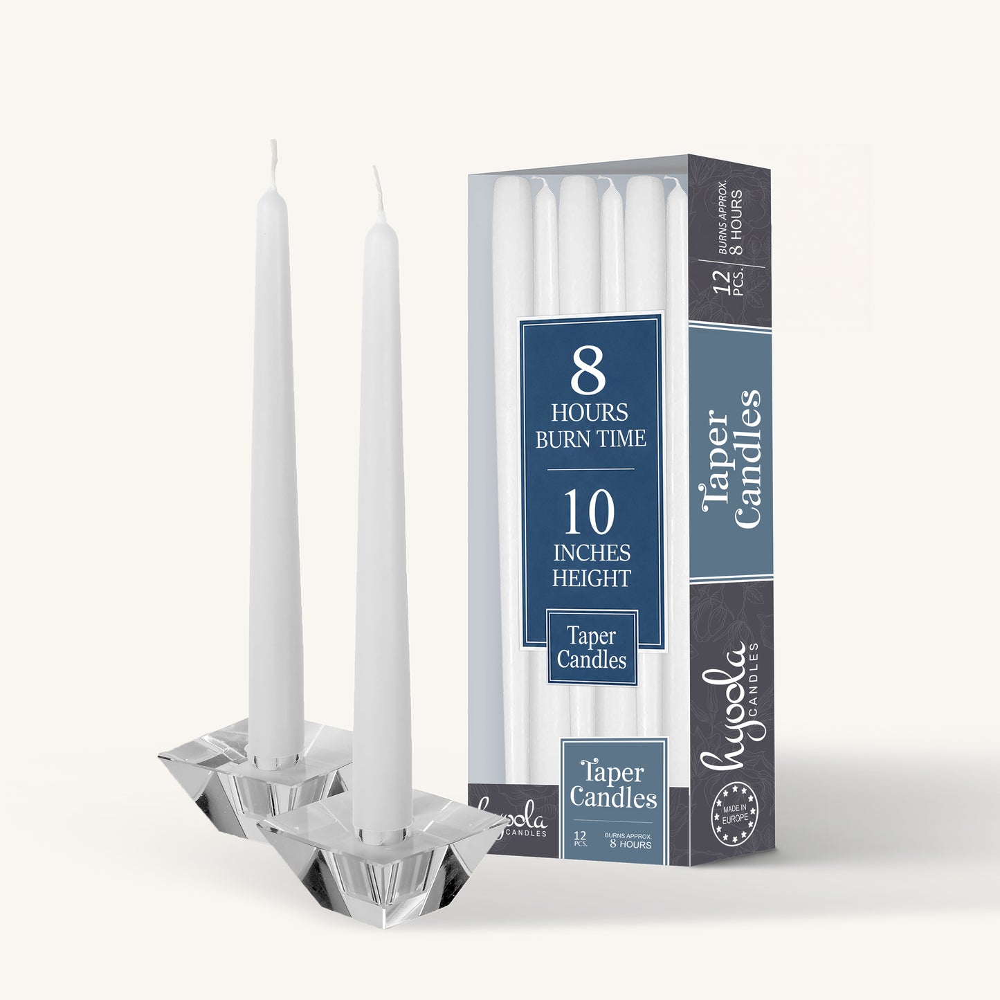 White Dripless Taper Candles – 10-Inch, 12-Pack, Unscented & Smokeless