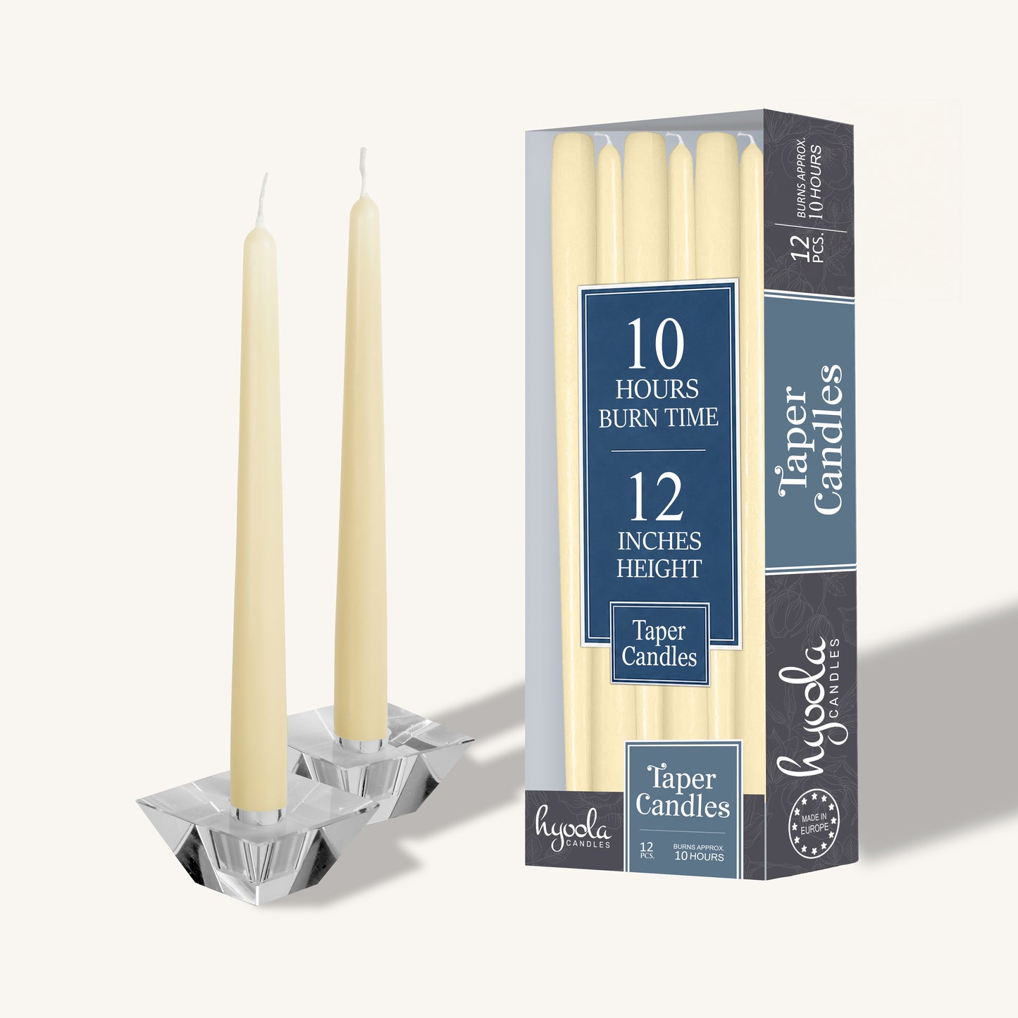 Wool white taper candle, 12 inch, pack of 12