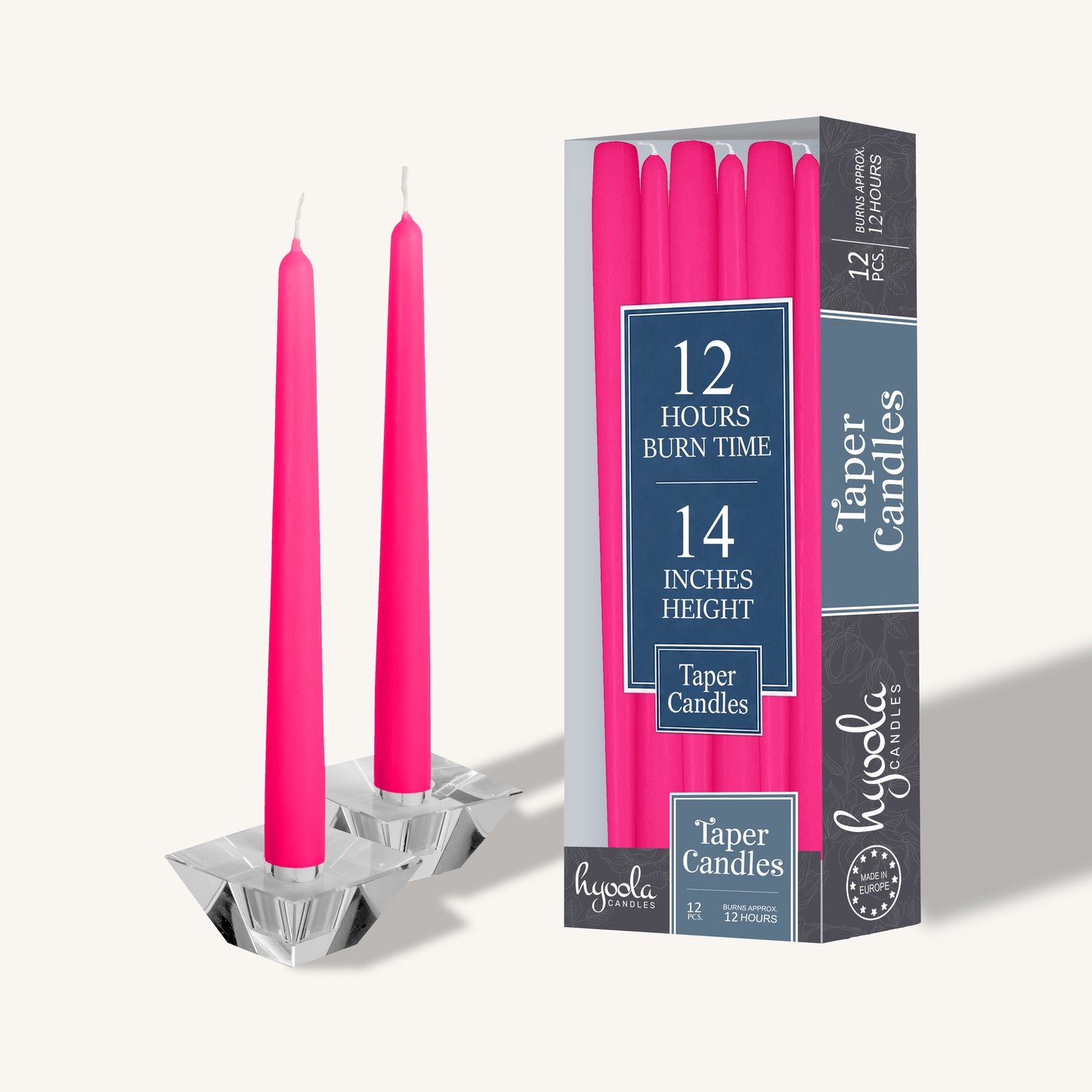 Fuschia pink taper candle, 14 inch, pack of 12