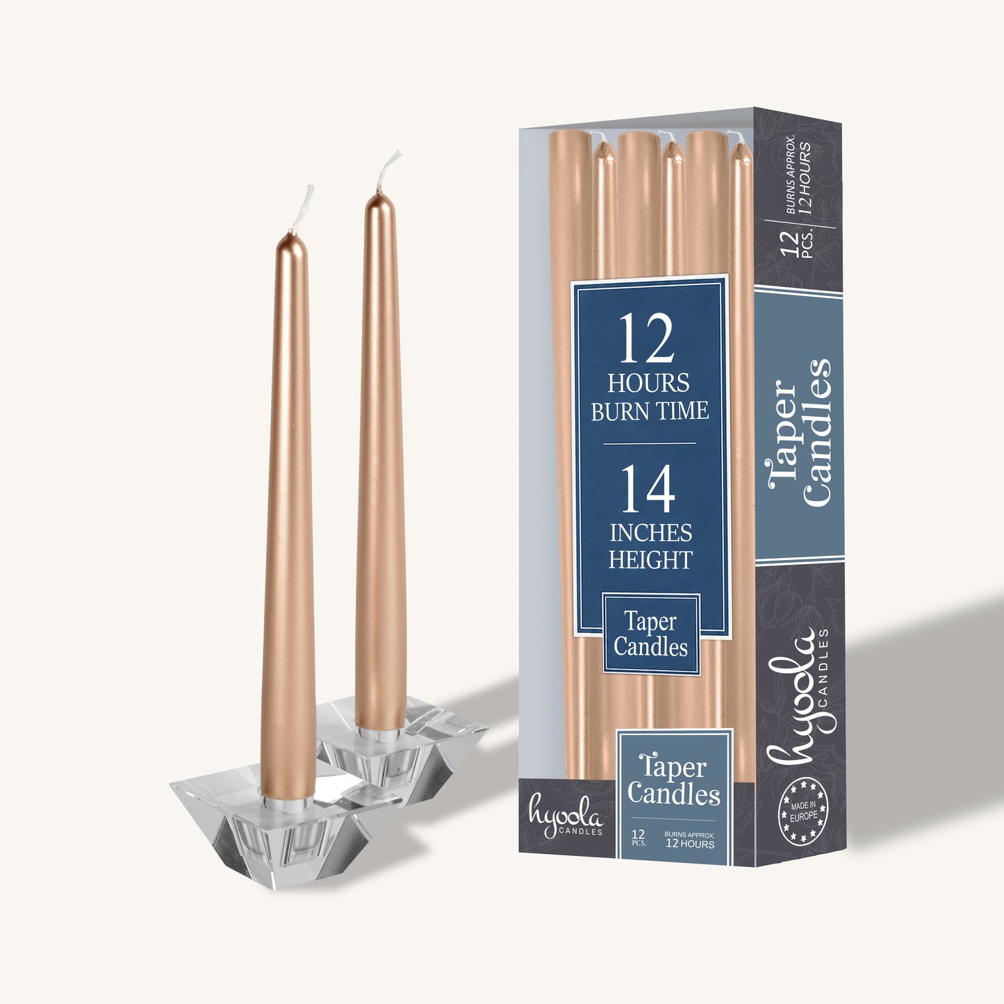 Metallic copper taper candle, 14 inch, pack of 12