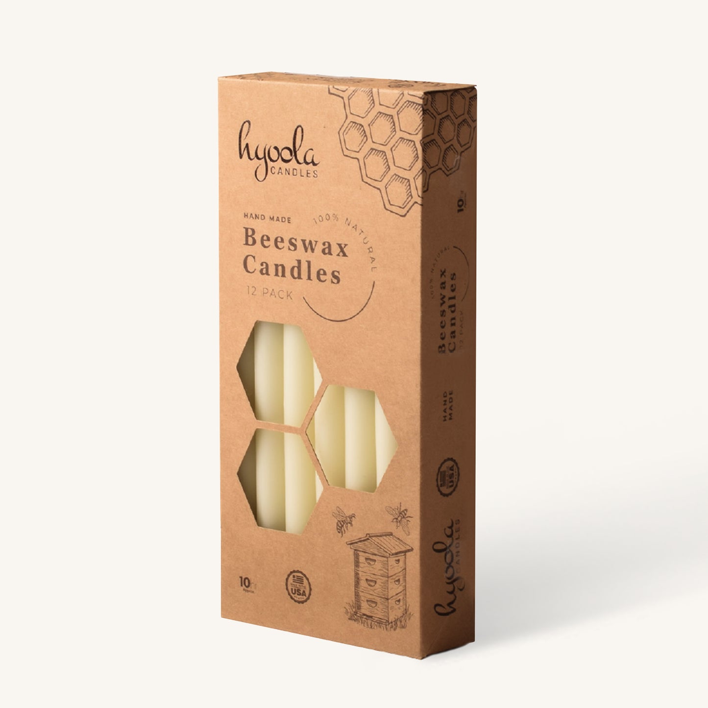 White beeswax taper candle, 10 hour burn, pack of 12