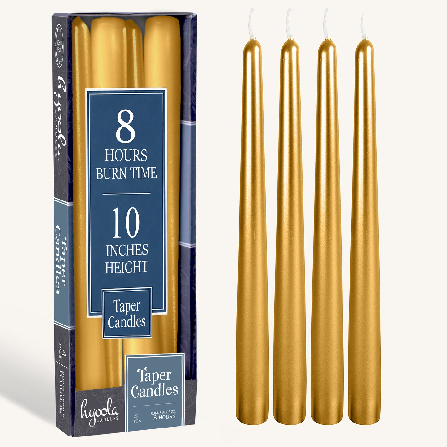 Metallic Gold Taper Candles - 10 Inch - 4 Pack