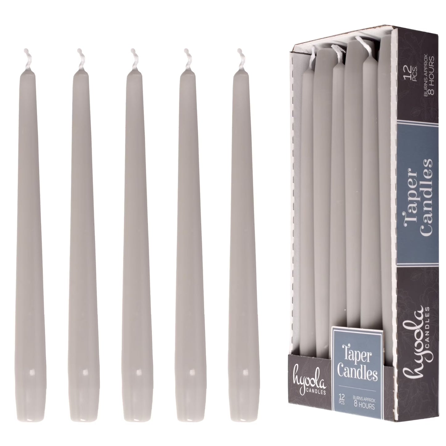 Light Grey Dripless Taper Candles - 12 Inch - 12 Pack