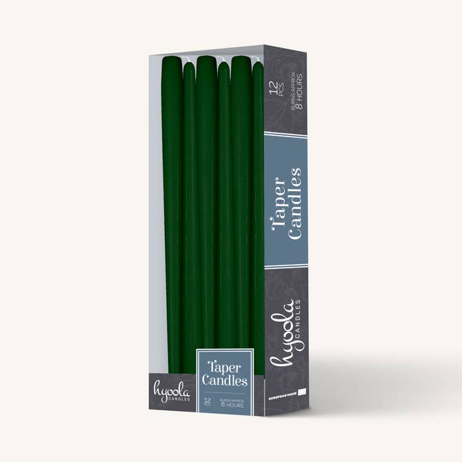 Hunter Green Taper Candles 10 Inch 12 Pack