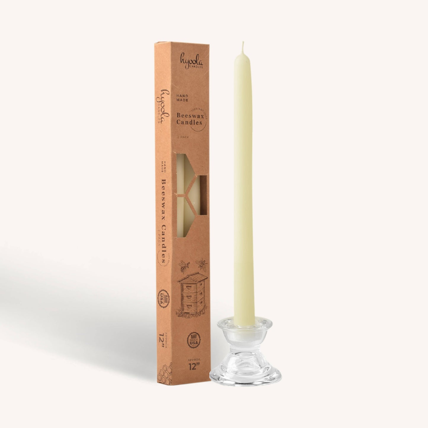 White Beeswax Candles - 12 inch - 2 Pack