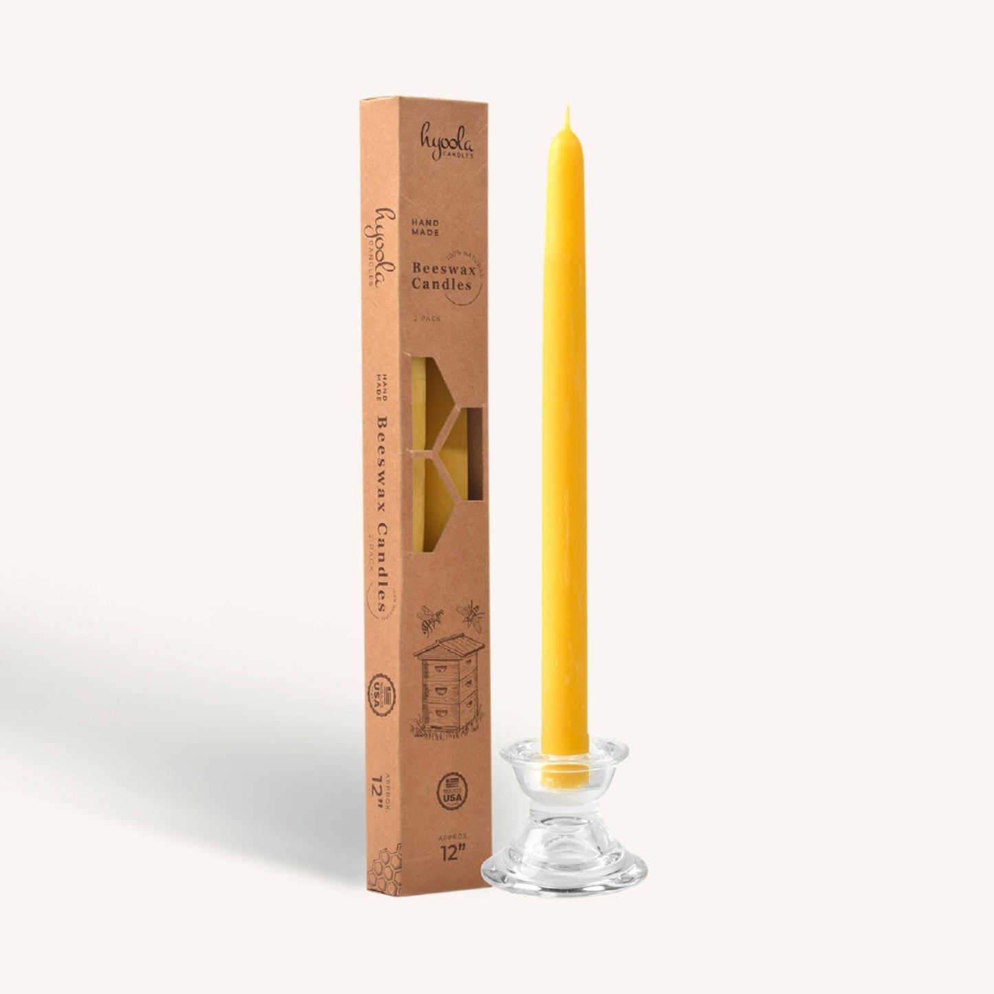 Yellow Beeswax Candles - 12 inch - 2 Pack