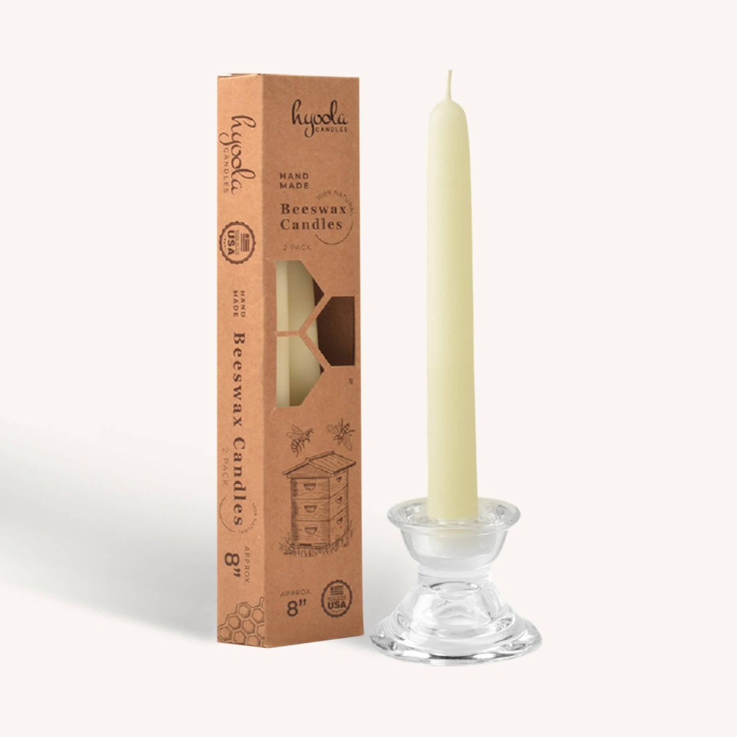 White Beeswax Candles - 8 inch - 2 Pack