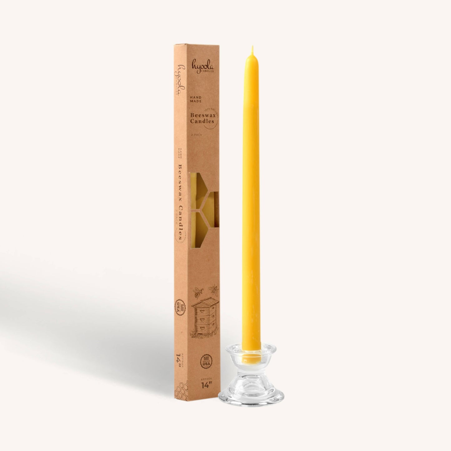 Yellow Beeswax Candles - 14 inch - 2 Pack