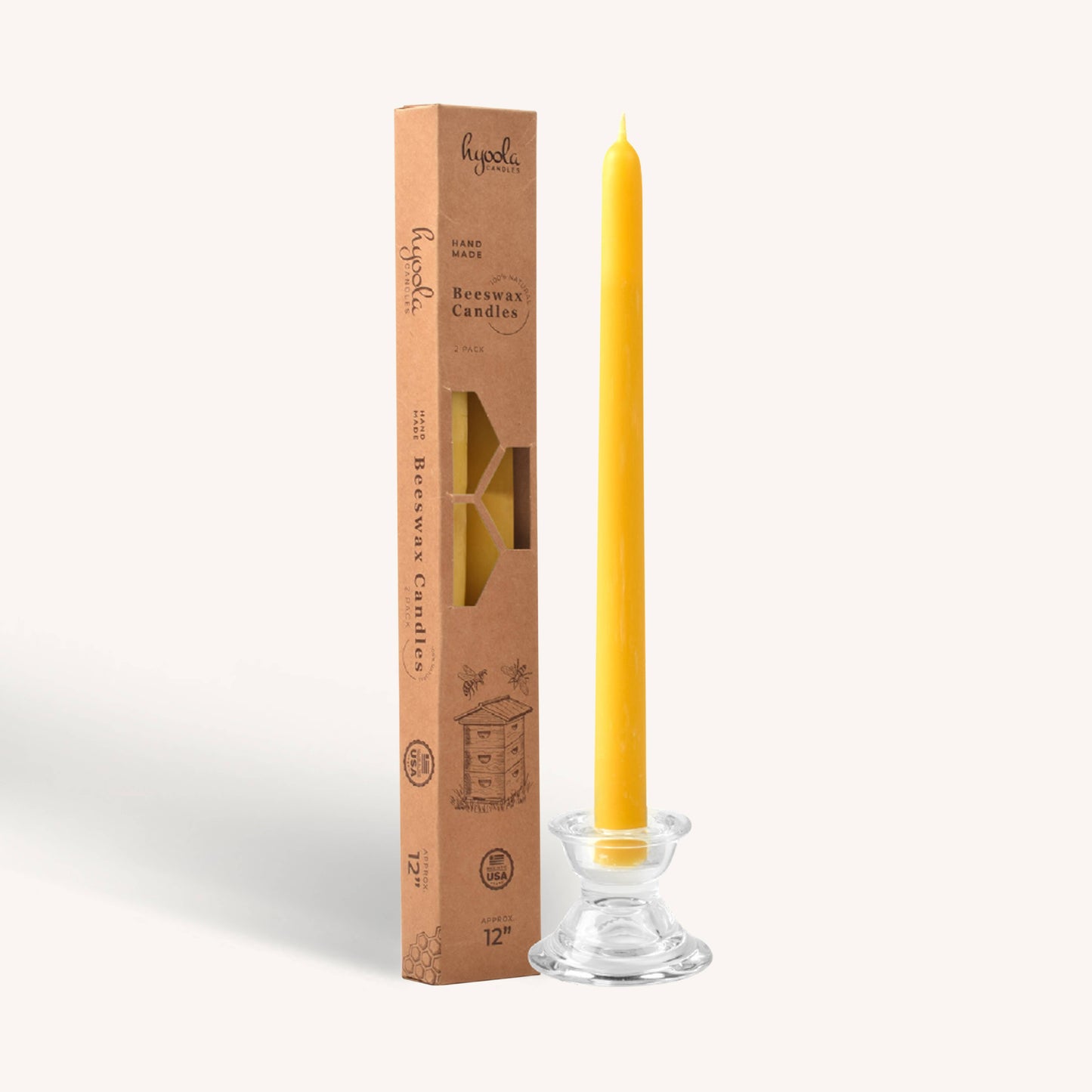 Yellow Beeswax Candles - 12 inch - 4 Pack