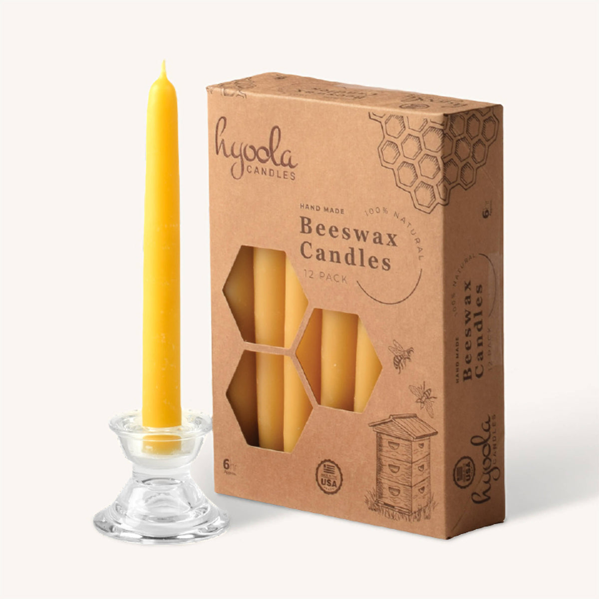 Yellow Beeswax Candles 6 Hours 12 Pack