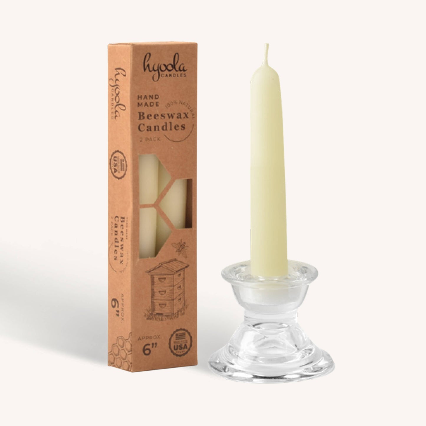 White Beeswax Candles - 6 inch - 2 Pack
