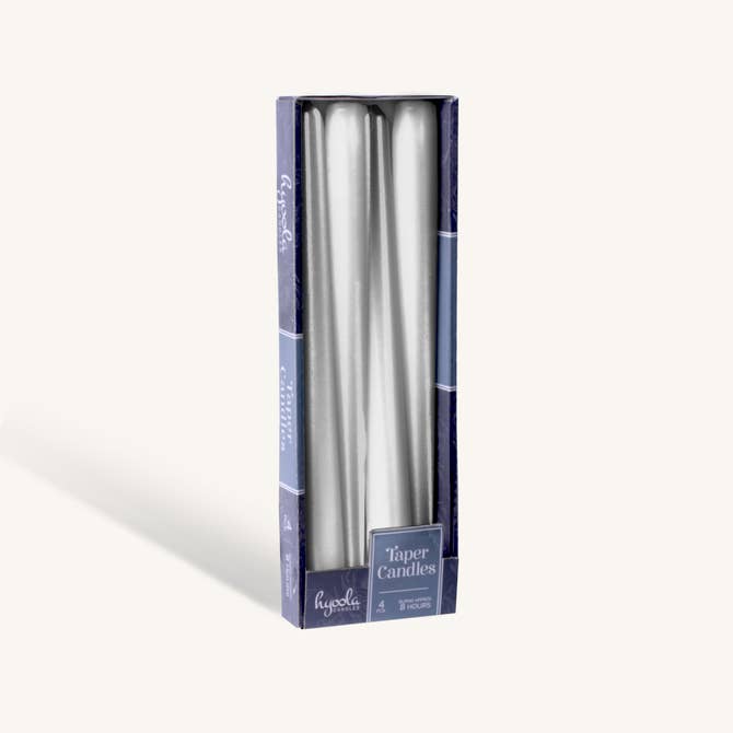 Metallic Silver Taper Candles - 10 Inch - 4 Pack