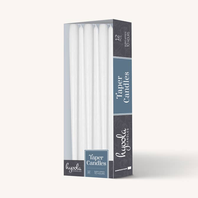 White Taper Candles - 12 Inch - 12 Pack