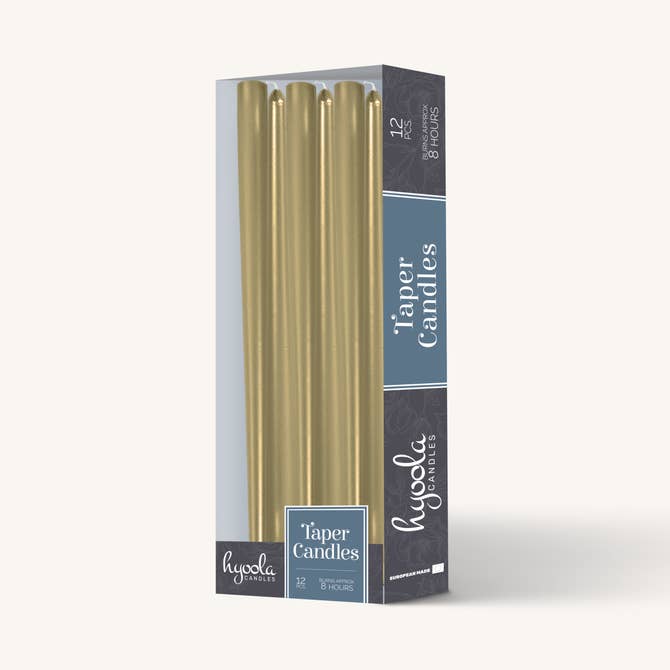 Metallic Cream Gold Taper Candles - 10 Inch - 12 Pack