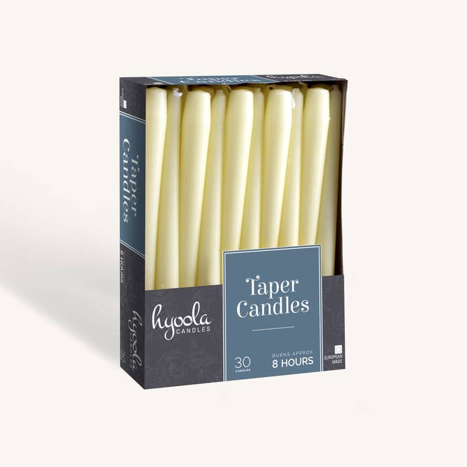 Ivory Taper Candles - 8 Hour - 30 Pack