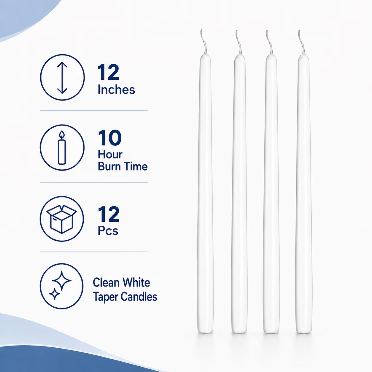 White Taper Candles - 12 Inch - 12 Pack