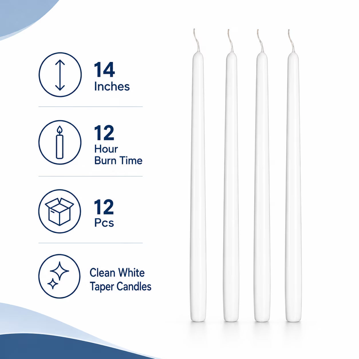 White Taper Candles - 14 Inch - 12 Pack