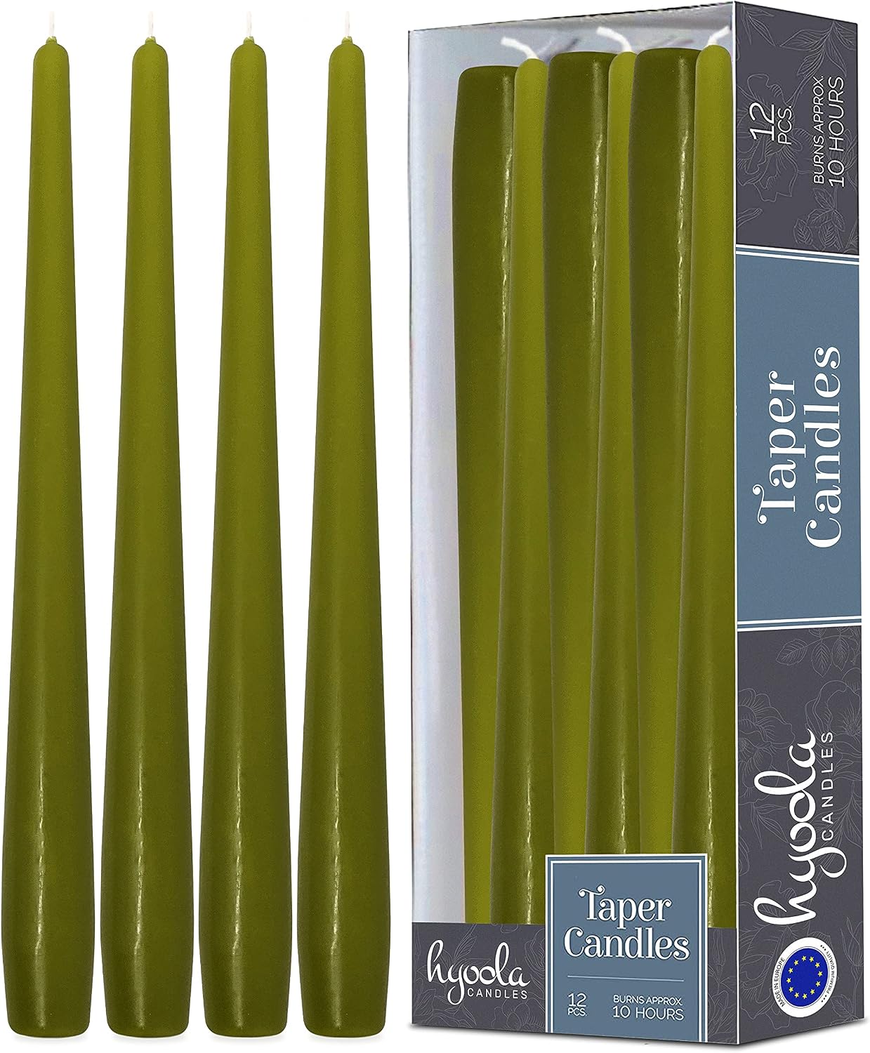 Olive Green Taper Candles - 12 Inch - 12 Pack