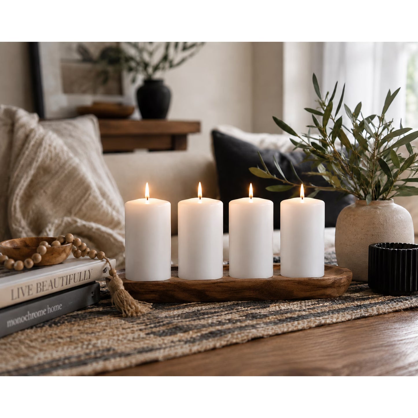 White Pillar Candles - 2" x 4" 4 Pack 25 Hour Burn Time, Dripless & Unscented, European Made