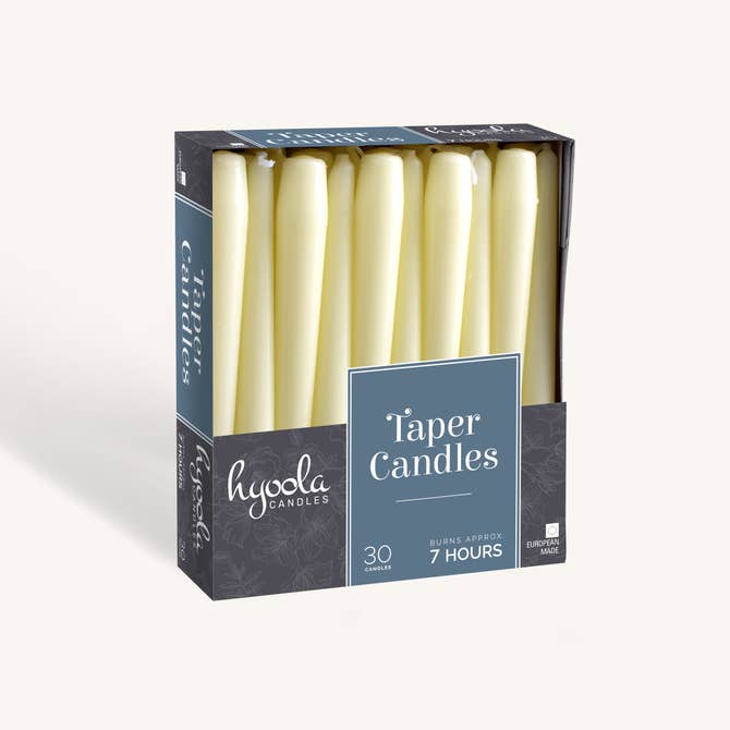 Ivory household taper candle, 7 hour burn, pack of 30