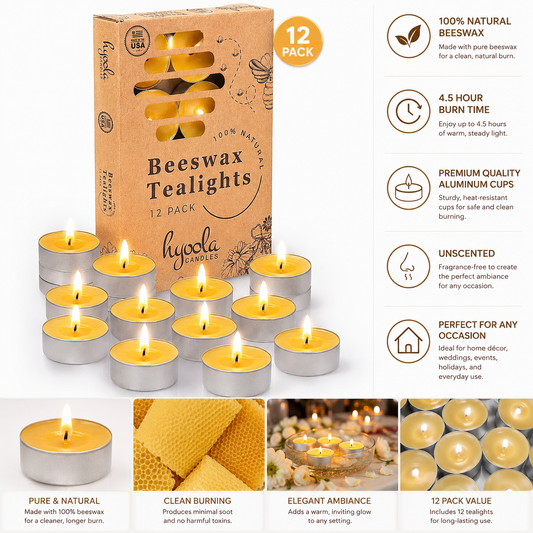 Yellow Beeswax Tealights in Aluminum Cup - 4 Hours - 12 Pack