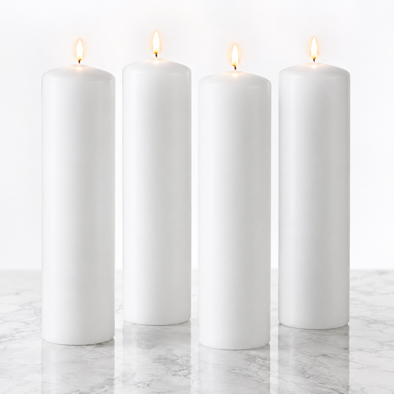 White Pillar Candles - 2" x 8" - 4 Pack