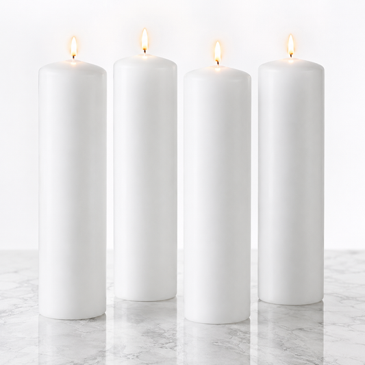 White Pillar Candles - 2" x 8" - 4 Pack