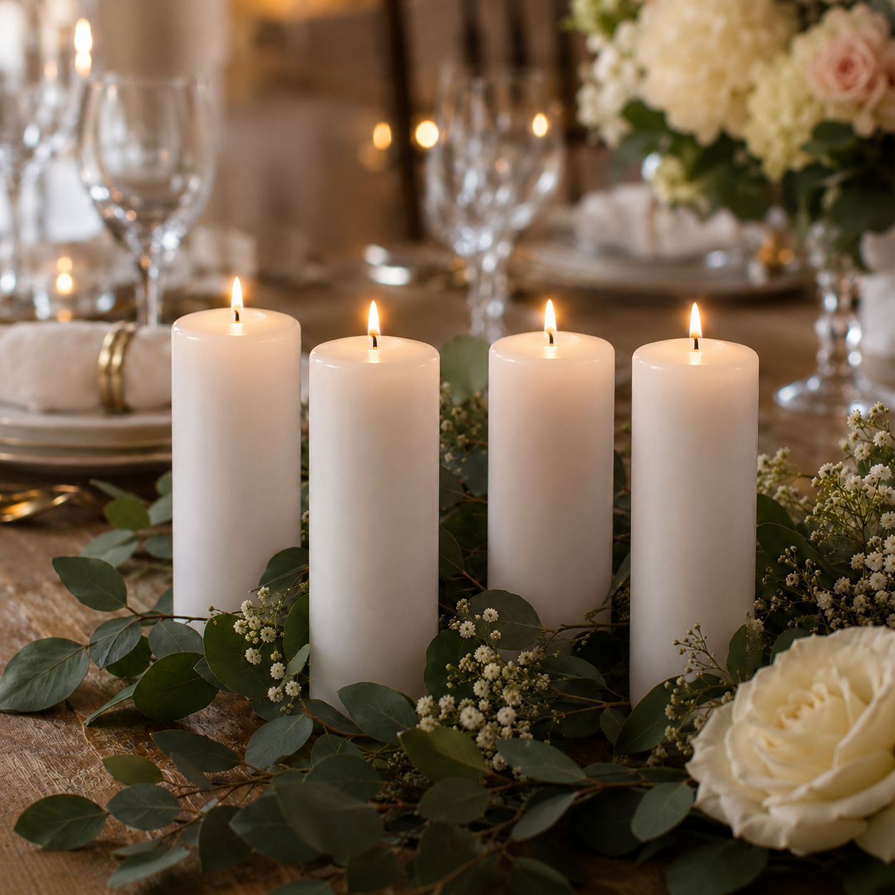 White Pillar Candles - 2" x 8" - 4 Pack
