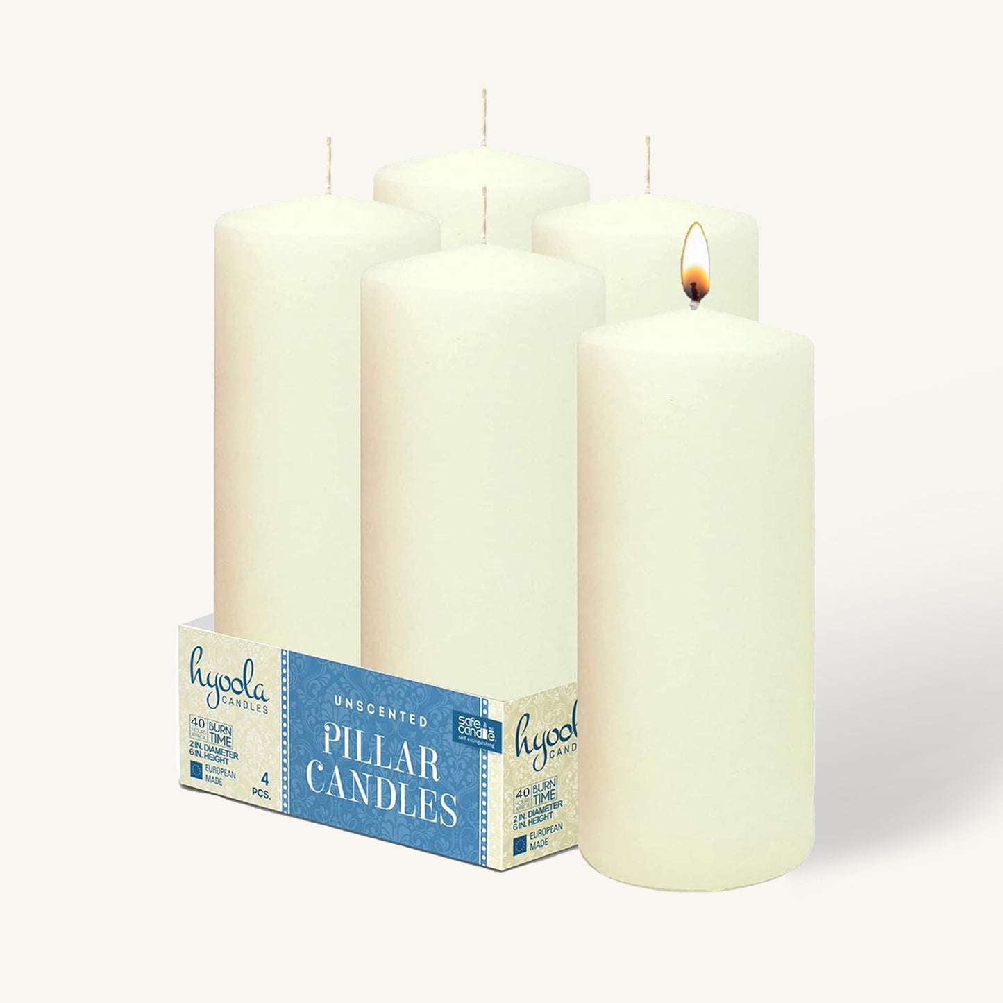 Ivory Pillar Candles - 2" x 8" - 4 Pack