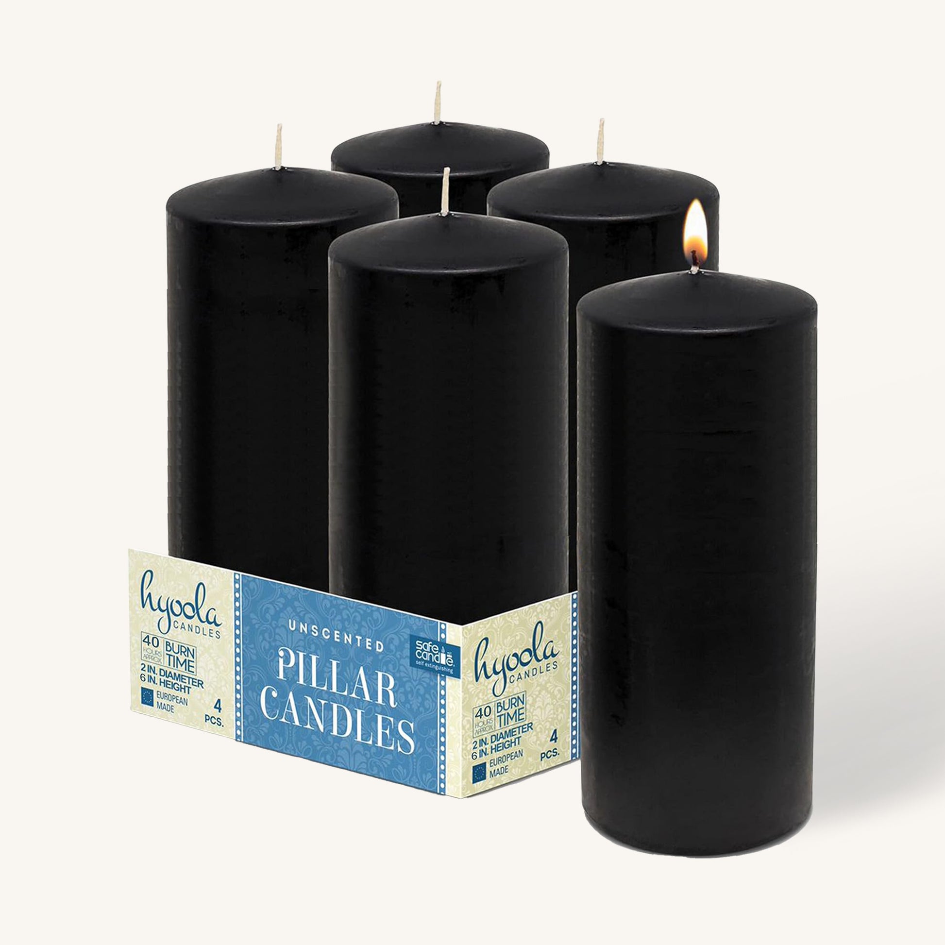 Black pillar candle, 2 inch by 8 inch, pack of 4