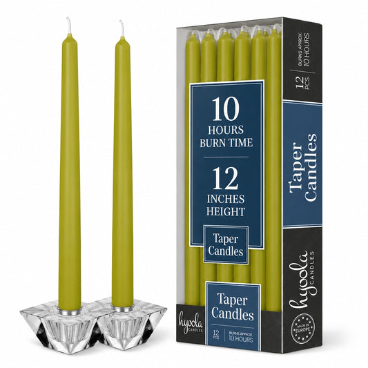 Olive Green Taper Candles - 10 Inch - 12 Pack