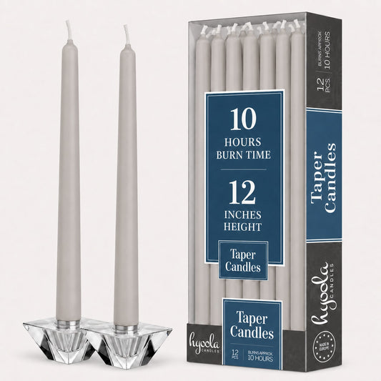 Light Grey Dripless Taper Candles - 14 Inch - 12 Pack