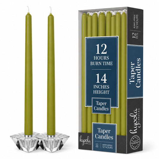 Olive Taper Candles - 14 Inch - 12 Pack