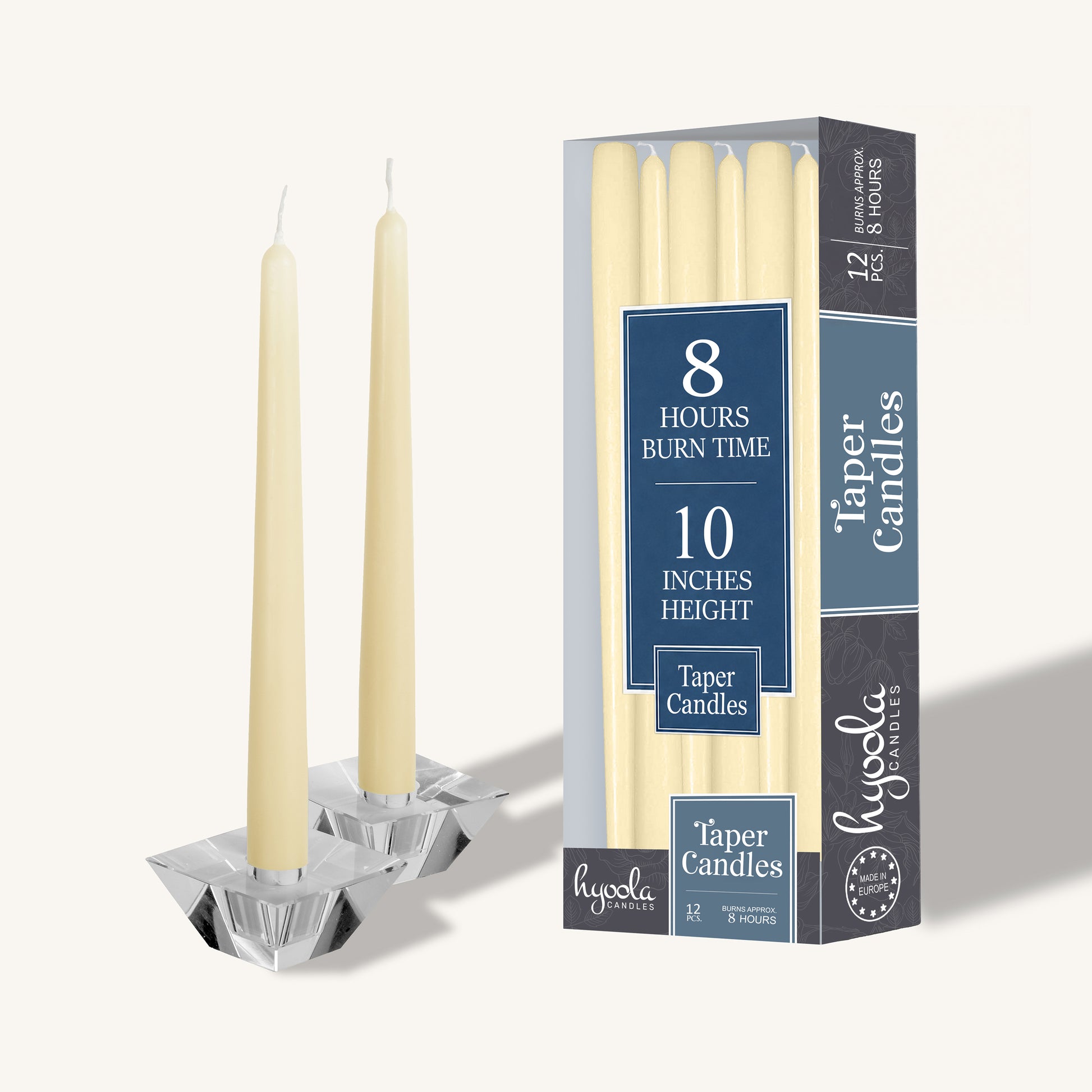Wool white taper candle, 10 inch, pack of 12