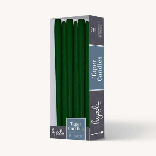 Hunter green taper candle, 10 inch, pack of 12