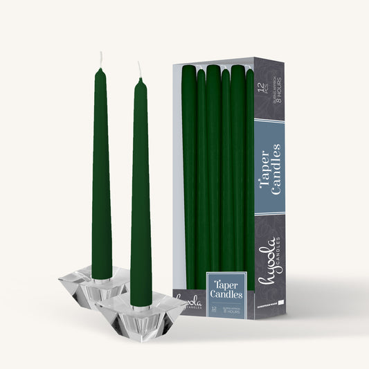 Hunter green taper candle, 10 inch, pack of 12