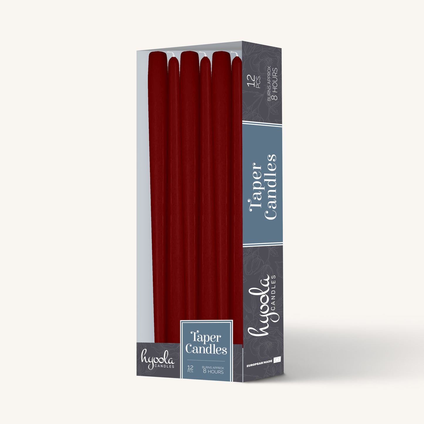 Burgundy red taper candle, 10 inch, pack of 12