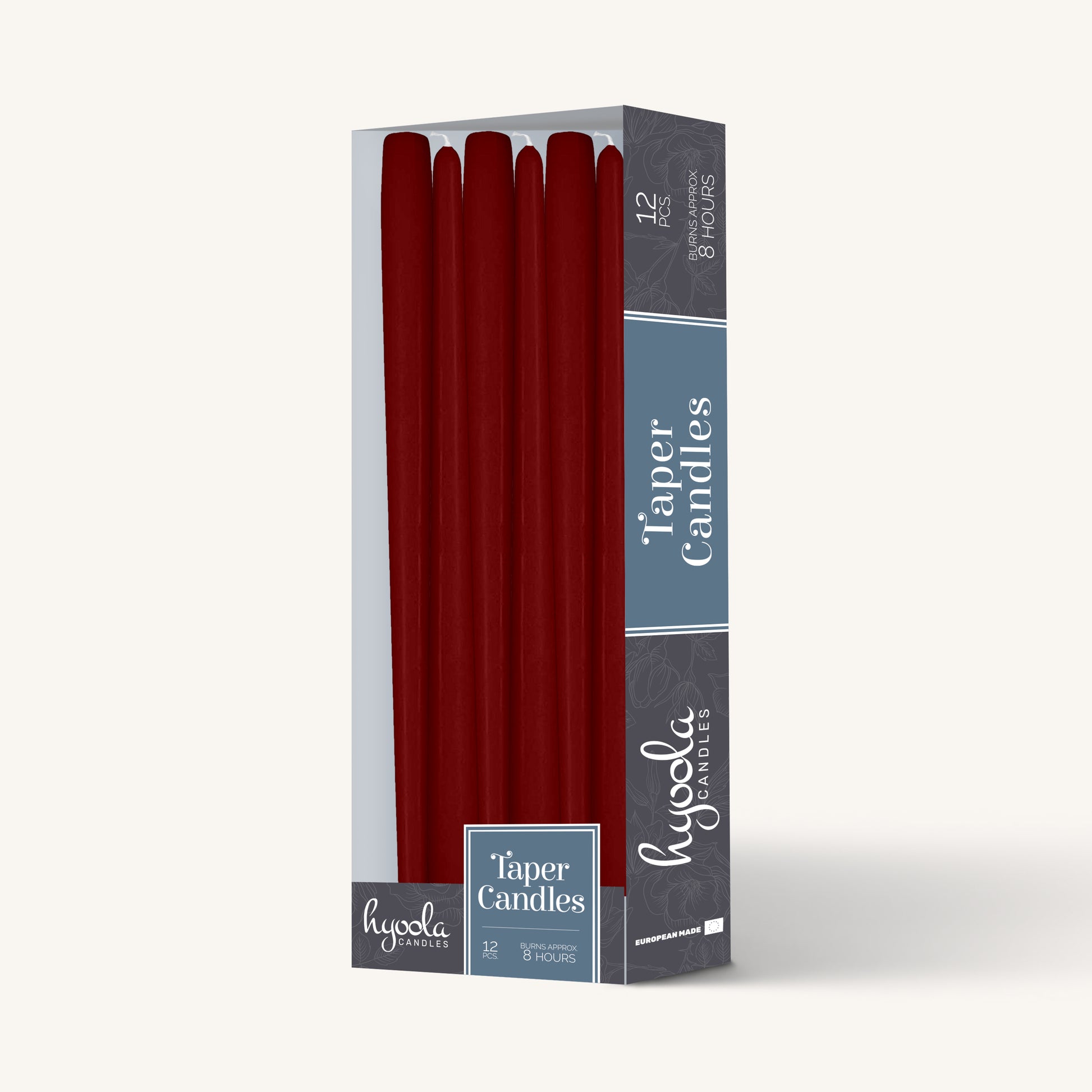 Burgundy red taper candle, 10 inch, pack of 12