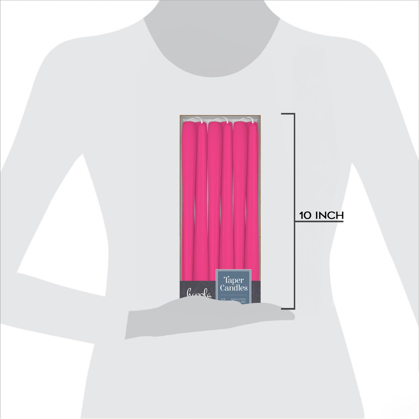 Fuschia pink taper candle, 10 inch, pack of 12
