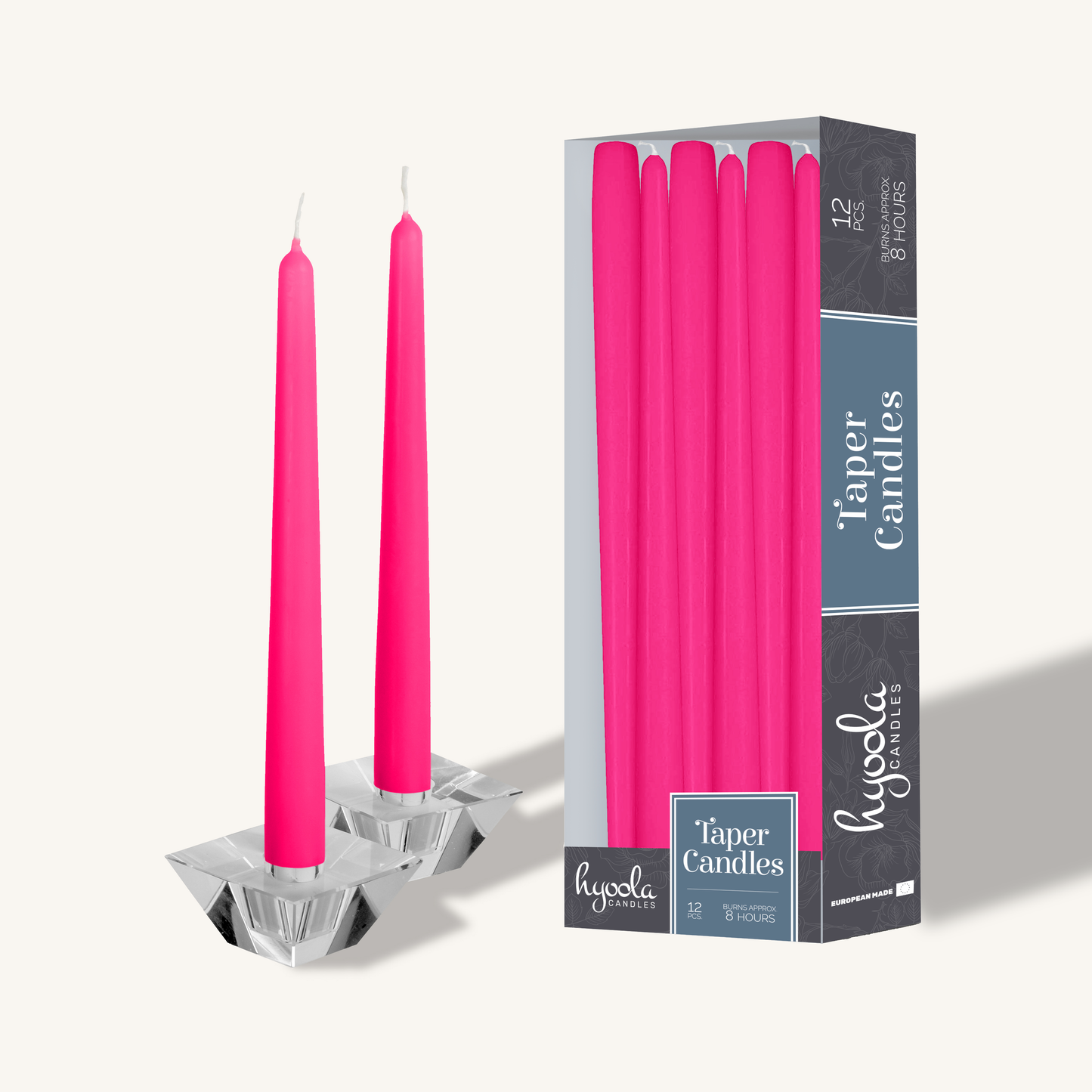 Fuschia pink taper candle, 10 inch, pack of 12