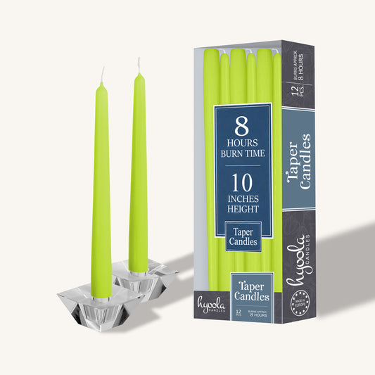 Lime green taper candle, 10 inch, pack of 12