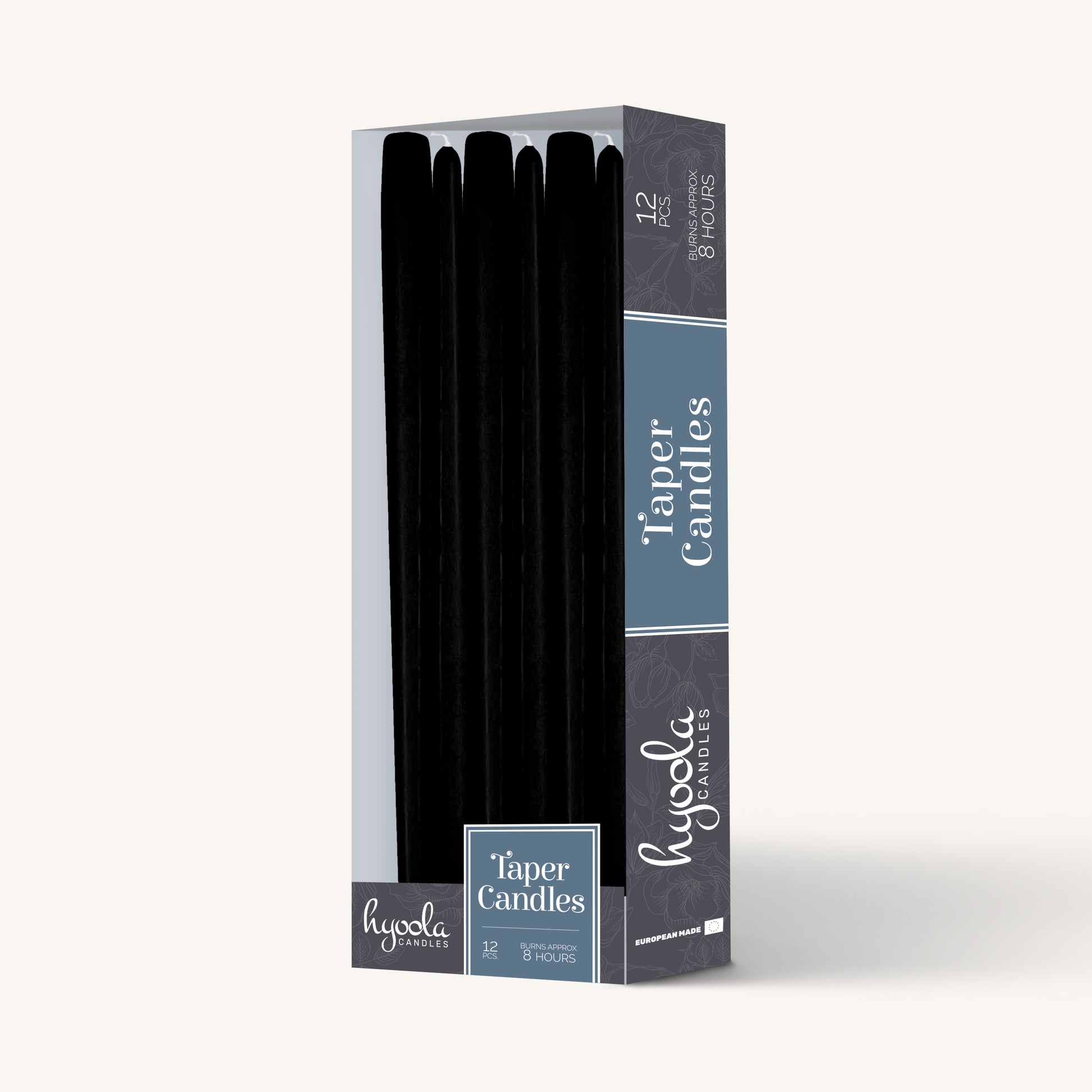 Black taper candle, 10 inch, pack of 12
