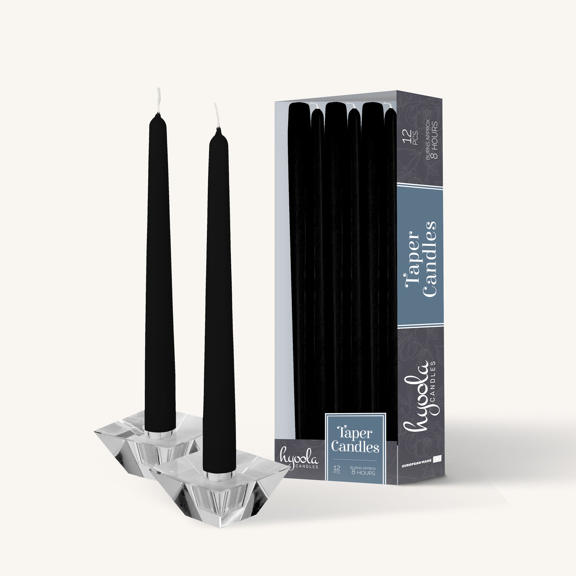 Black taper candle, 10 inch, pack of 12