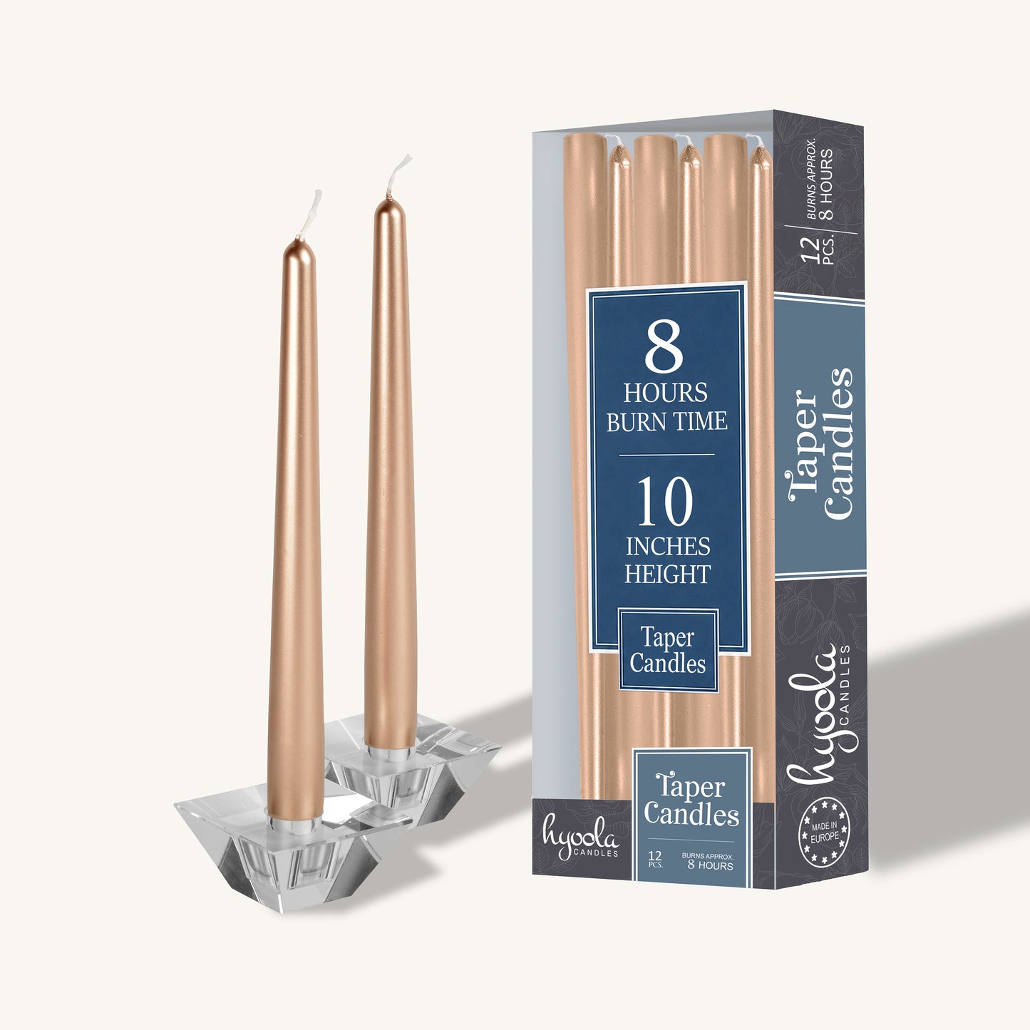 Metallic copper taper candle, 10 inch, pack of 12