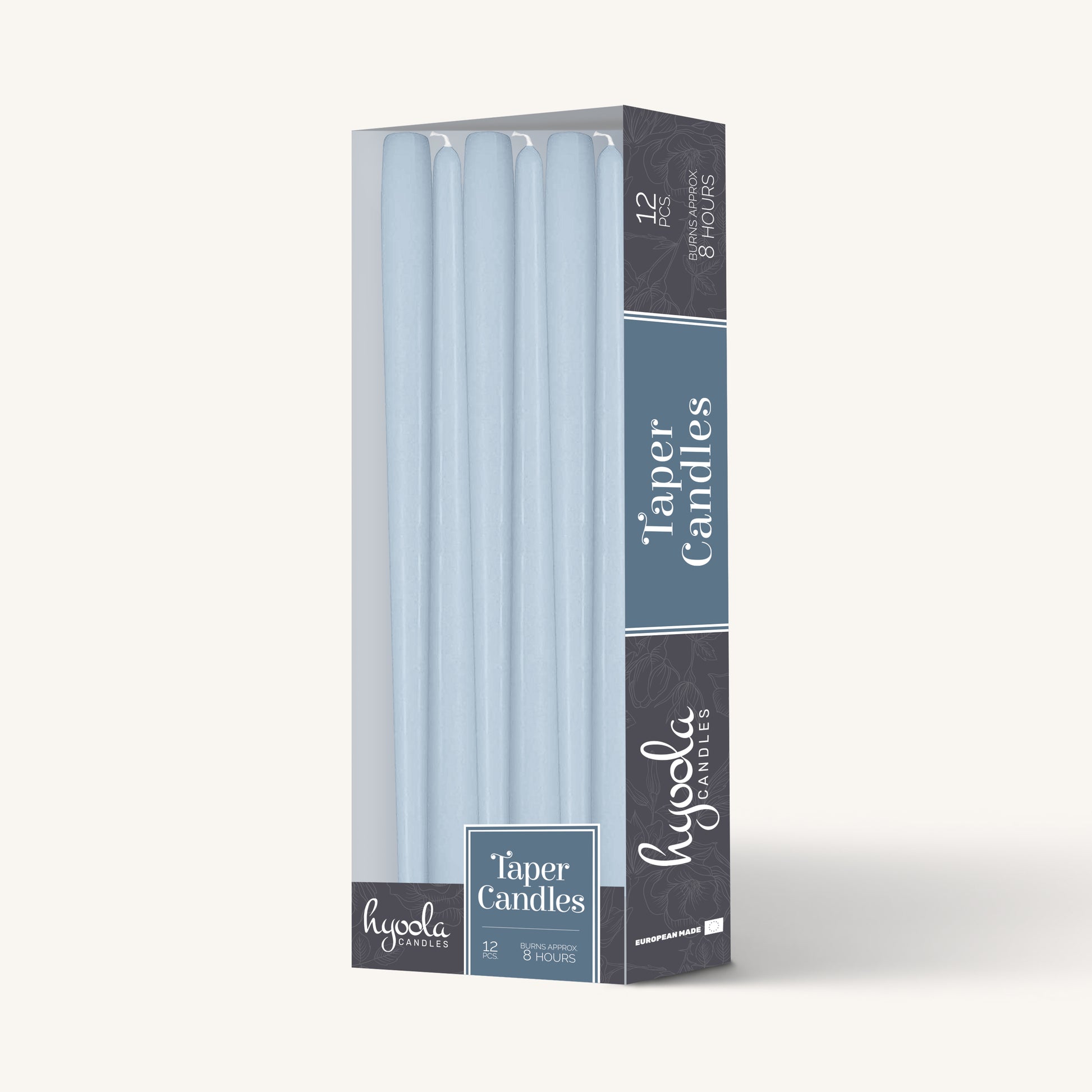 Ice blue taper candle, 10 inch, pack of 12