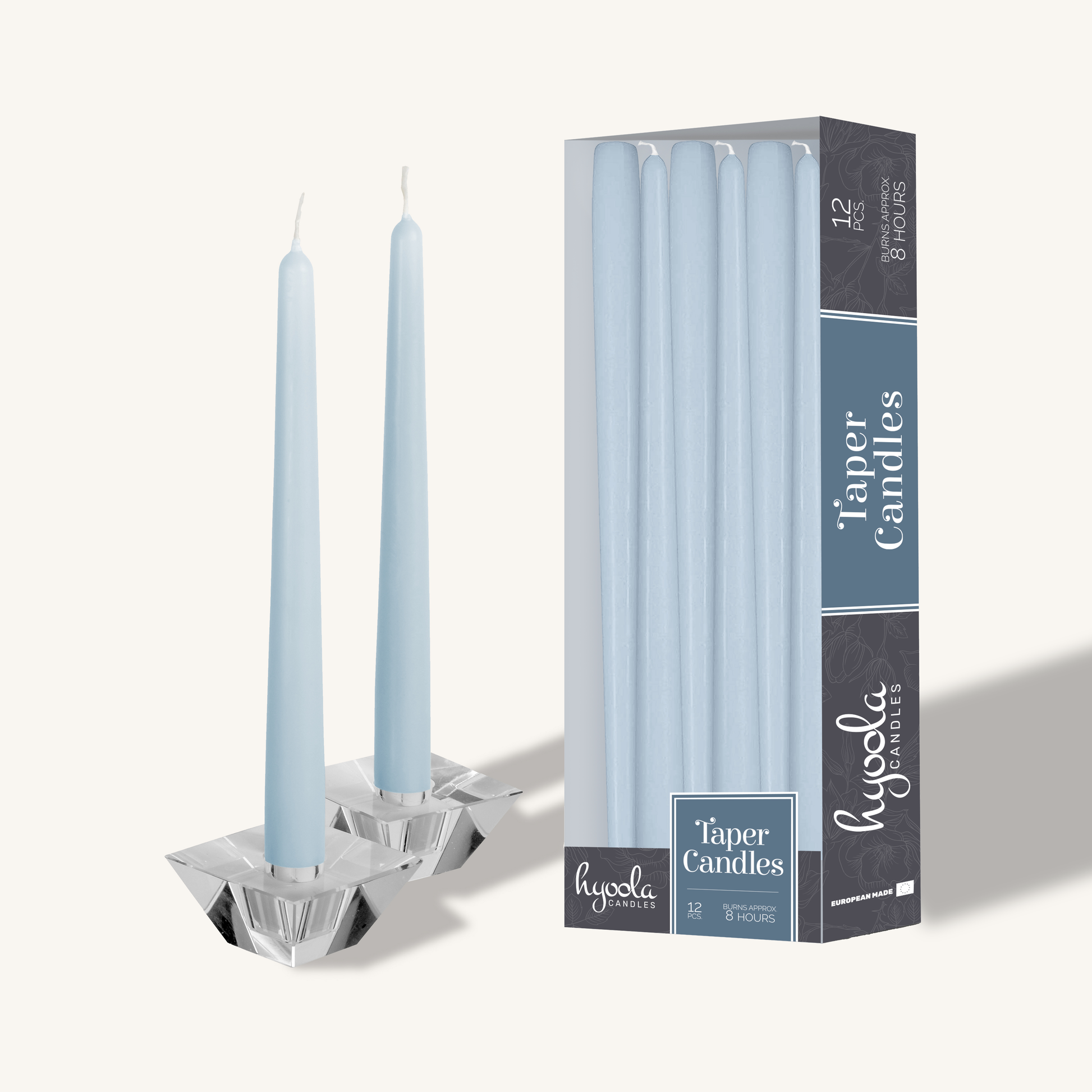 Ice blue taper candle, 10 inch, pack of 12