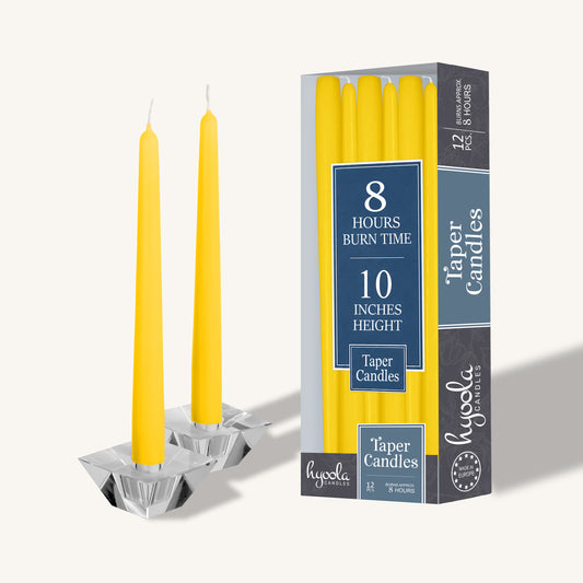 Yellow taper candle, 10 inch, pack of 12