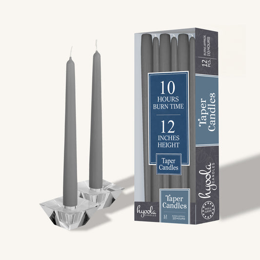 Grey taper candle, 12 inch, pack of 12