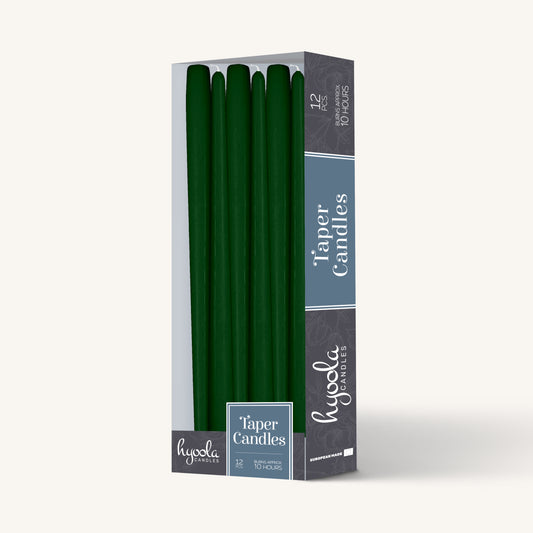Hunter green taper candle, 12 inch, pack of 12